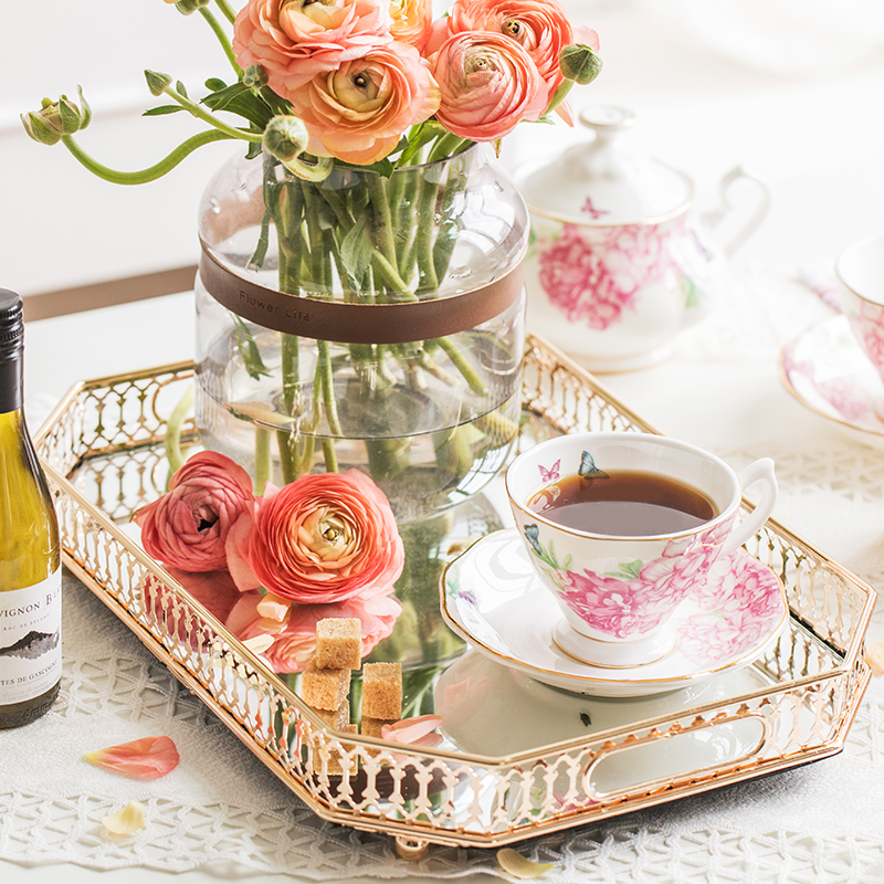 Nordic style ins mirror glass plate Wrought iron storage tray Household living room light luxury plate decorative fruit plate