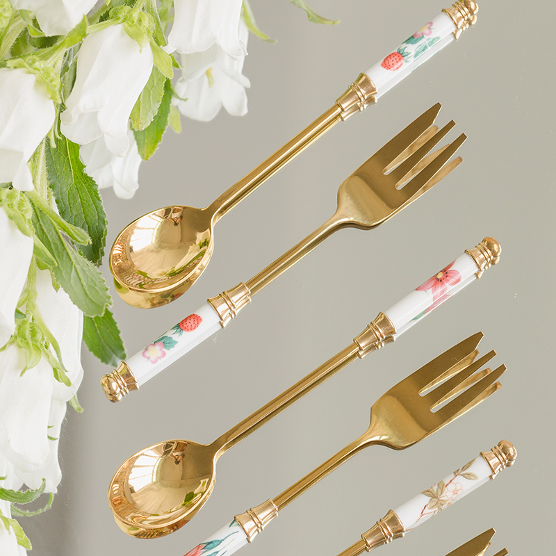 European 304 stainless steel gold dessert coffee spoon home small spoon cute small spoon stir spoon snack fork