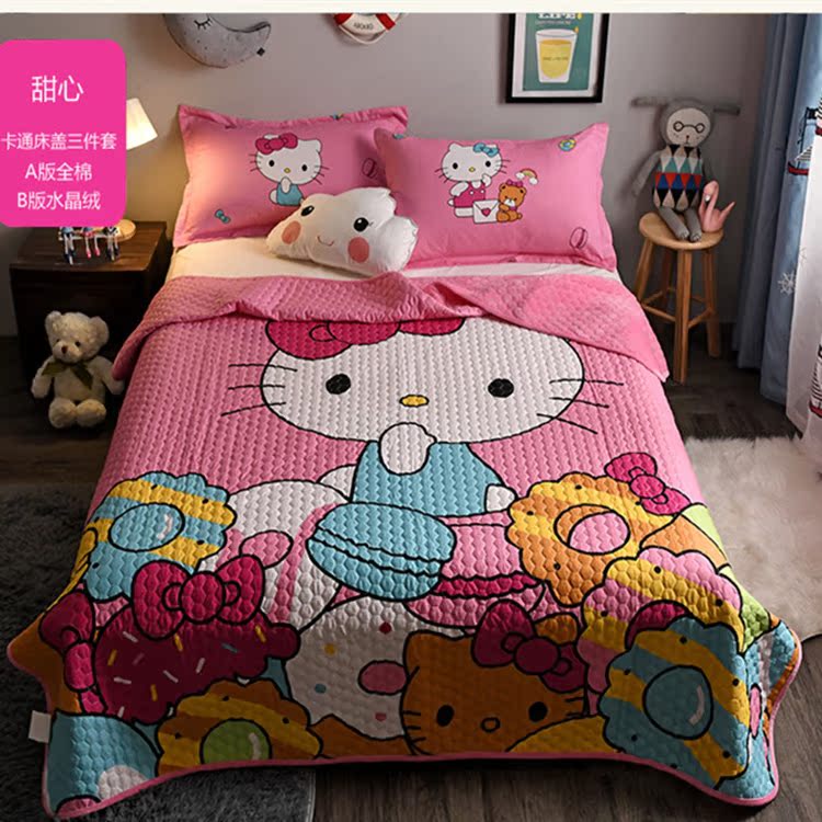 Phim hoạt hình bông trải giường ba mảnh một bên bông cộng với nhung hai mặt bằng nhung pha lê dày lông cừu bộ ga giường
