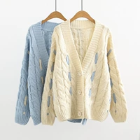 MYDC3302 thu đông mới phong cách Nhật Bản nhỏ cổ chữ V tươi đơn giản, áo len dệt kim dày - Áo len thể thao / dòng may áo len 3 lỗ