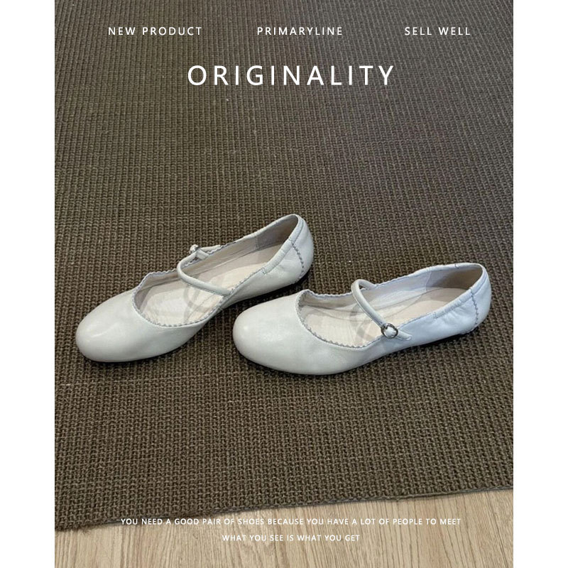 Sheepskin Version ~ Genuine Leather Retro Single-Strap Ballet Shoes for Women, French Round-Toe Bowknot Soft-Soled Commuting Shoes