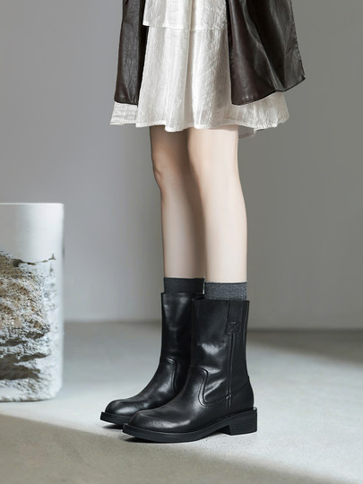 The Treasure of the Store! Super Comfortable and Slimming 25Ss Retro Genuine Leather Chelsea Short Boots for Women, British Style Mid-Heel Martin Boots