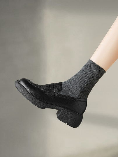 Running Around Won'T Tire You Out! soft sole ! Retro Jk British-Style College Velvet-Lined Round-Toe Flats, Genuine Leather Thick-Soled Loafers for Women