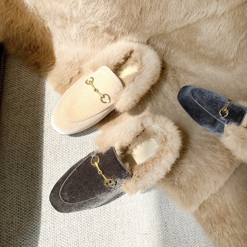 Baotou Mao Mao Shoes Half Slippers Women's Outer Wear Horse Street Buckle Bag Heel Leather Versatile Flat Muller Shoes Autumn and Winter Single Shoes