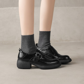 Original Design with a Super Comfortable Feel! Silent and Extremely Comfortable! Women's Retro Sheepskin Round-Toe Loafers with Chunky Heels, Versatile Leather Shoes