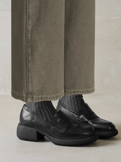 Running Around Won'T Tire You Out! soft sole ! Retro Jk British-Style College Velvet-Lined Round-Toe Flats, Genuine Leather Thick-Soled Loafers for Women