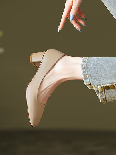 soft sole ! Super Comfortable Women's Spring Shoes Made of Genuine Sheepskin, Granny Shoes with Square Heels, Soft Soles, Ultra-Soft, Non-Abrasive High Heels