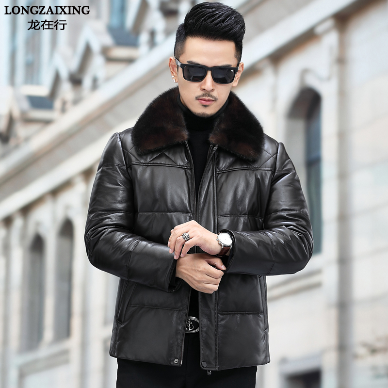 Haining genuine leather jacket men's middle-aged and elderly mink lapel sheepskin down jacket mid-length version dad large size jacket winter