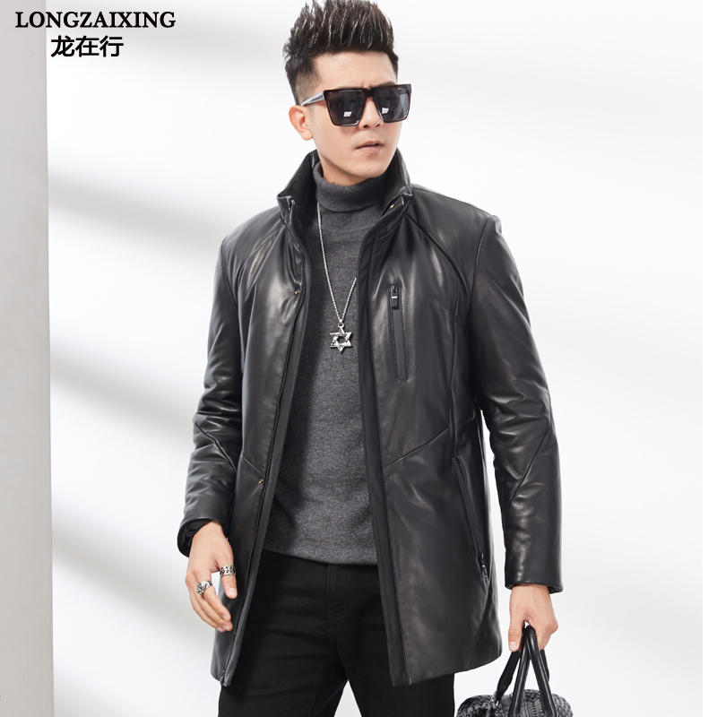 Winter Hainen genuine leather down clothes Men's medium long version Neckline Leather Jacket Men's Sheep Leather Coat Wind Clothing Leather Grass Coats