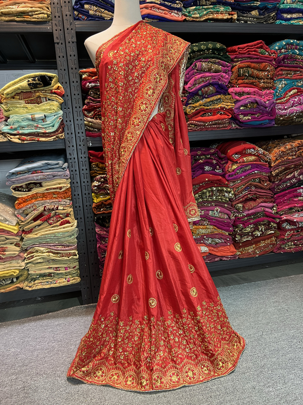 Indian Heavy Embroidery Yuli, Classic Red Silk Style
