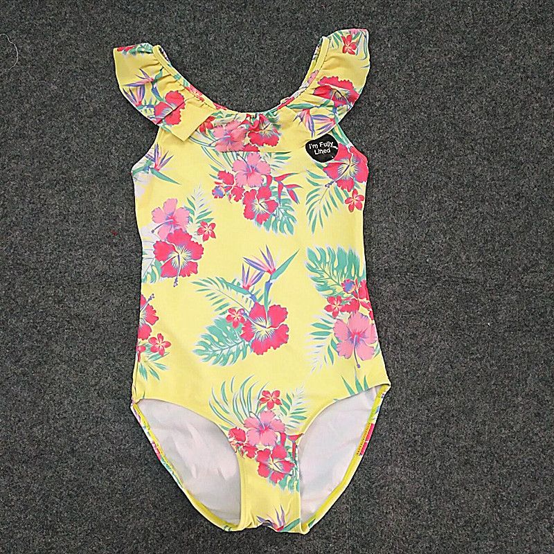 Girls ' one-piece swimsuit triangle section medium large virgin girl digital print cute ruffle student training swimsuit