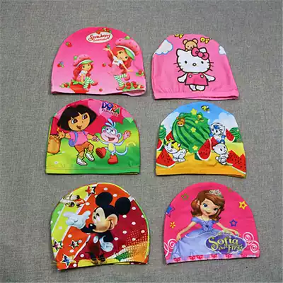 Children's cartoon swimming cap boys and girls Baby Sunscreen quick-drying ear protection swimming cap multi-color nylon fabric swimming cap