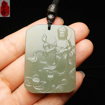 Guanyin pendant mens natural Hetian jade green white jade jade pendant mens and womens jade necklace pendant Jade