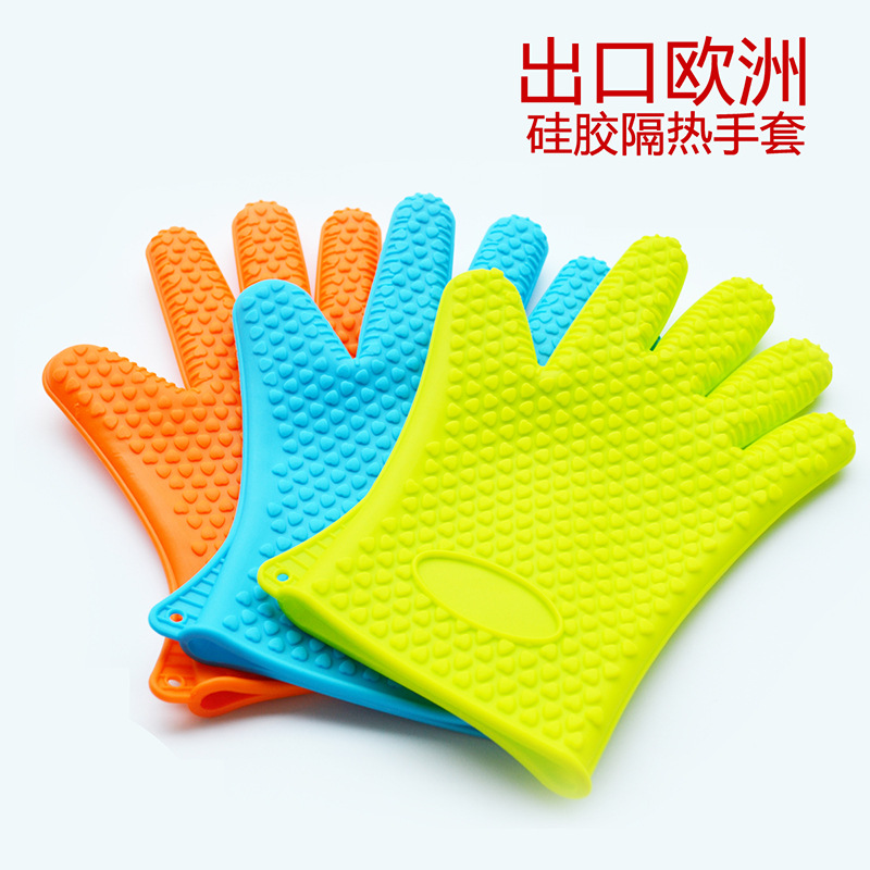 Two thick silicone microwave insulation Gloves oven heat-resistant, high-temperature, five-finger baking anti-hot gloves