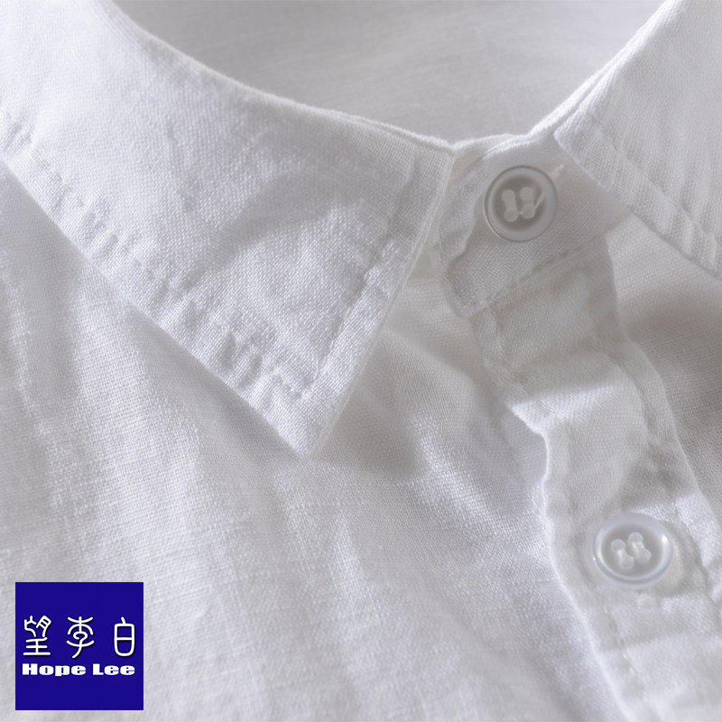 Wang Bai Lin Linen Shirt for Men, Long-Sleeved, Hong Kong Style, Loose Cotton-Linen Artistic Sweater, Inner Layer Shirt for Men, Linen Material, Pure White Shirt