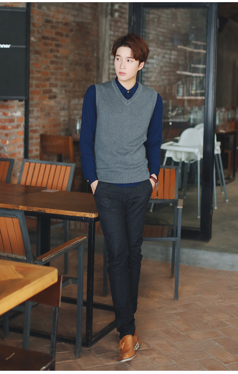 Mùa xuân áo len vest nam Hàn Quốc phiên bản của tự trồng V-Cổ tay vest nam vest bông áo len áo len vest
