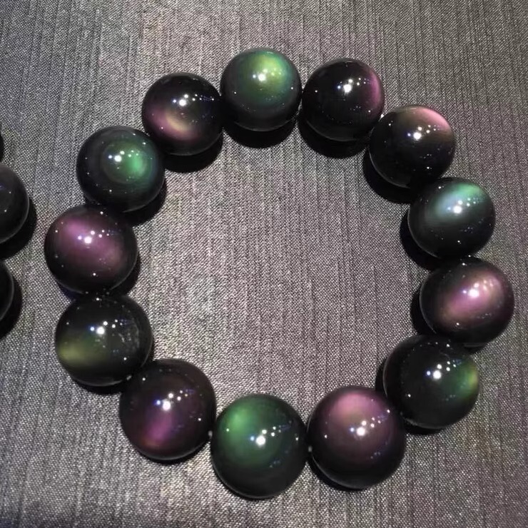 9A Grade Mexican Natural Obsidian Bracelet for Men and Women with Double Rainbow Eyes 9A Grade Mexican Natural Obsidian Bracelet for Men and Women with Double Rainbow Eyes