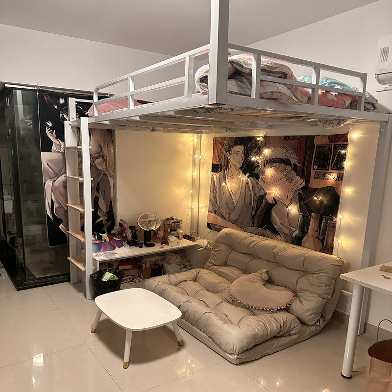 Upper Bunk Bed Loft Bed Loft Elevated Bed Duplex Penthouse Bed Lower Table Home Iron Frame Hammock Bed Down Sofa-Taobao