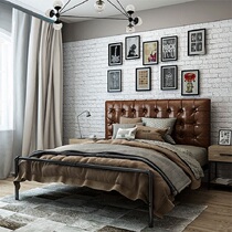 loft Iron Bed Series Backbed Double Bed American Kitchen Bed 1 m 2 vintage industrial single bed