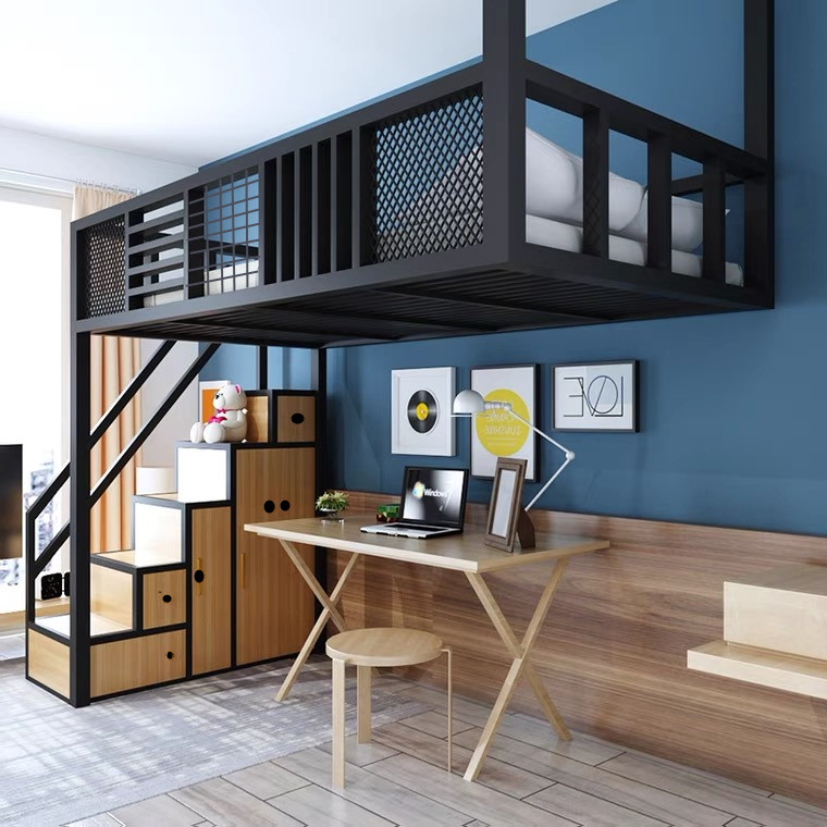 Suspended bed loft space-saving elevated bed attic bed under the bed empty duplex two-story bed wrought iron bed under the bed table