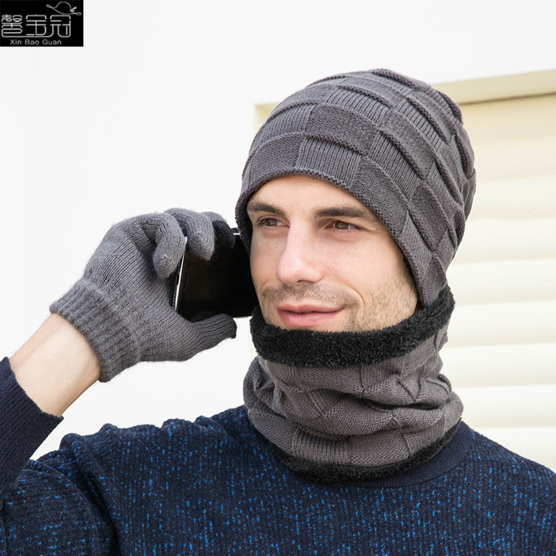 Russia Tohoku Anti-chilling winter hat Neck Gloves Three Sets Men's Hat Cashmere Knitted Hat Outdoor headsets
