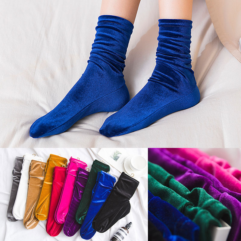 Korean retro gold velvet pile socks drill velvet mid-tube socks autumn and winter trend fashion socks anti-slip warm boots socks women