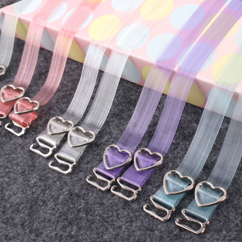 Color Transparent Invisible Widening Underwear Shoulder Strap Beauty Back Candy Color Non-slip Underwear Harness Stripe Crystal Double Shoulder Strap
