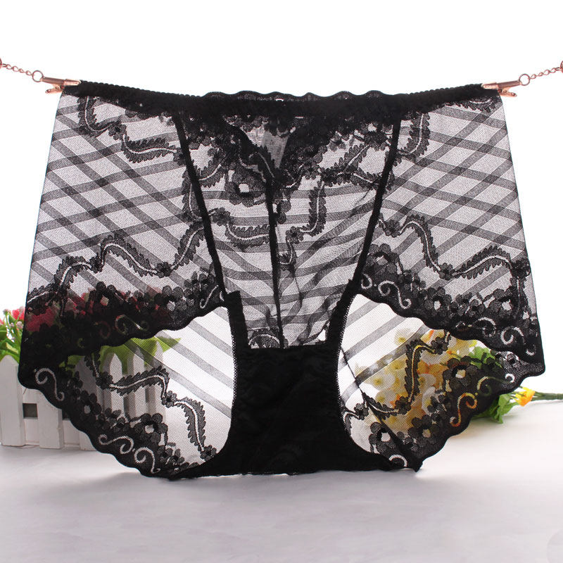 Large size sexy lace panties mesh high waist plus fat increase ladies transparent fat mm panties summer thin section