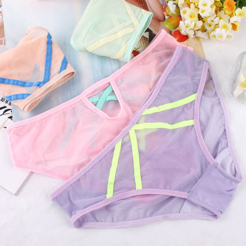 Breathable Adolescent Pants Day Ensemble Cute Comfort Low Waist Lifting Hip Hollowed-out Youth Triangle Pants Candy Color Mesh Yarn Safety Pants