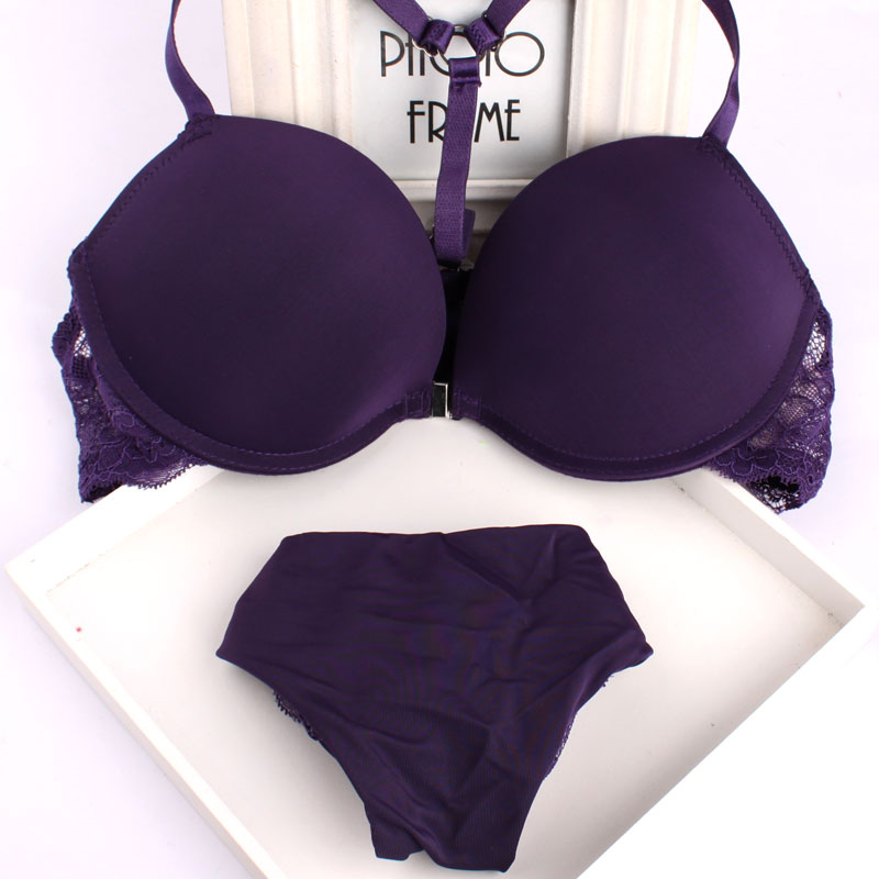 Front buckle young girl raw deep purple Y type beauty back inner clothes pants Y cuddling bag low chest position deep red days bra to suit