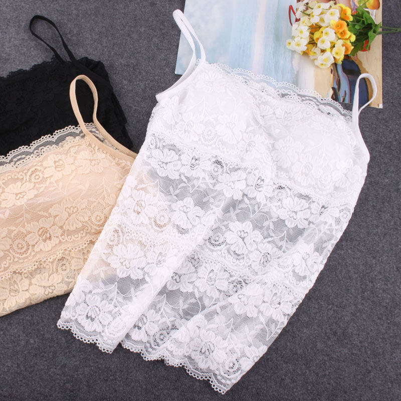 Spring Summer 100 lap lace with chest cushion Chest Cushion Wrap Chest of Walking Light Sexy Beating Underpants Vest Long version of women's underwear