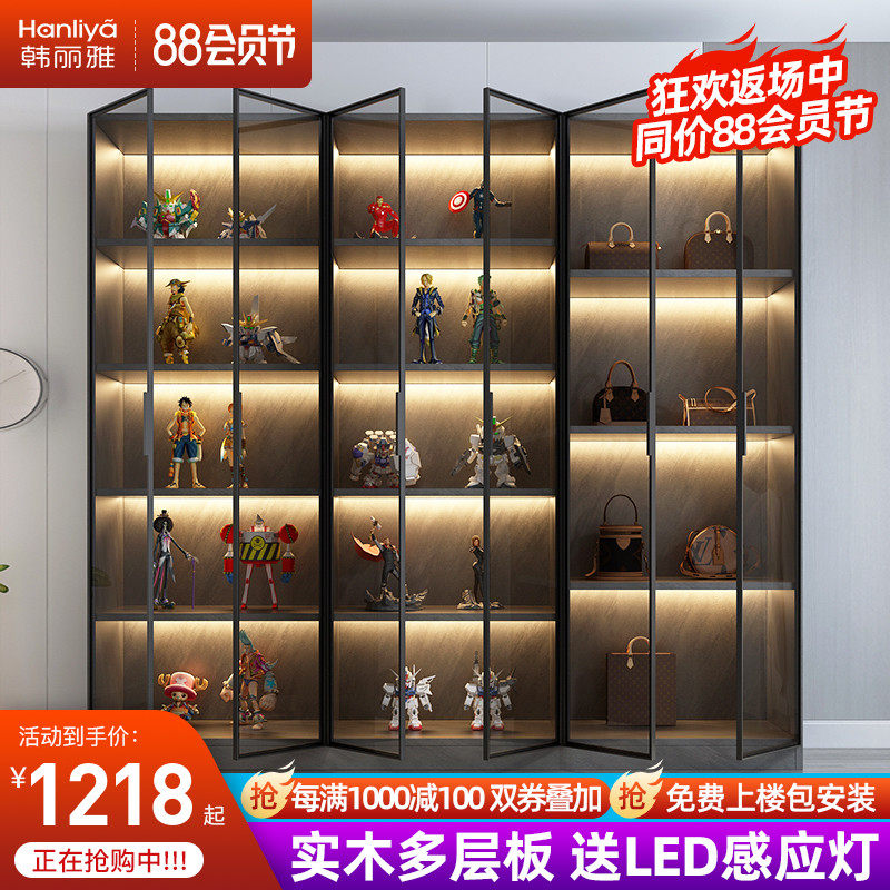 Solid wood light luxury model display cabinet package cabinet Italian bookcase glass door locker