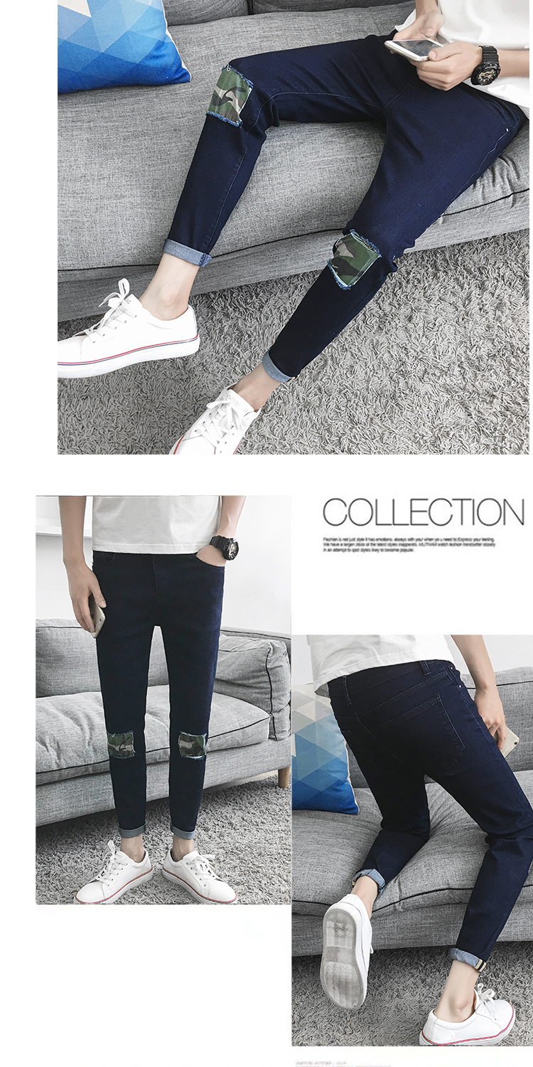 Mùa thu chín điểm quần jeans nam chân thon thanh niên quần hoang dã phiên bản Hàn Quốc của xu hướng quần 9 quần jean nam hàng hiệu