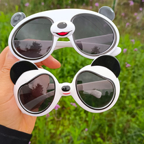 Children sunglasses fashion panda cartoon glasses male and female child cute anti-UV eye-eye baby toy ink mirror