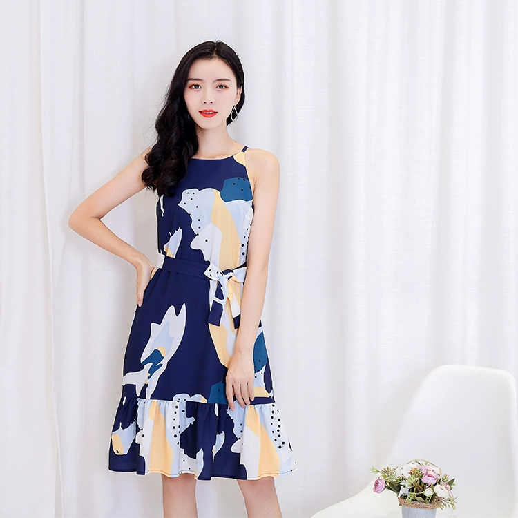 DONDONSHOP Đông Nam Á Mới Giản dị Thắt lưng cao Sling Váy in Băng quấn Xéo Váy Váy chữ A - A-Line Váy