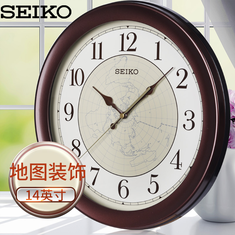 seiko Japanese fine work clock new product 14-inch sub-light minimalist modern map decoration living-room quartz hanging clock