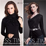 Осеннее шифоновое модное нижнее белье, приталенный лонгслив, высокий воротник