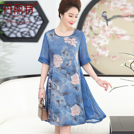 妈妈装夏装雪纺连衣裙2018新款中年女士高贵