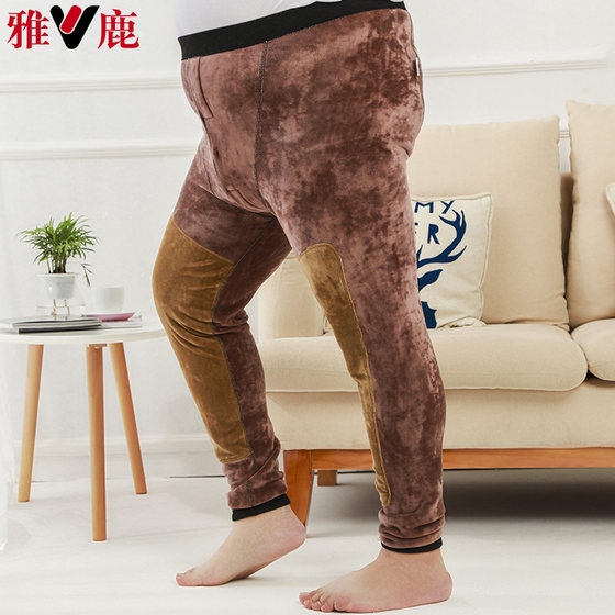 Plus size plus size men's thermal pants thickened men's fat youth thermal pants extra large plus velvet high waist cotton pants winter