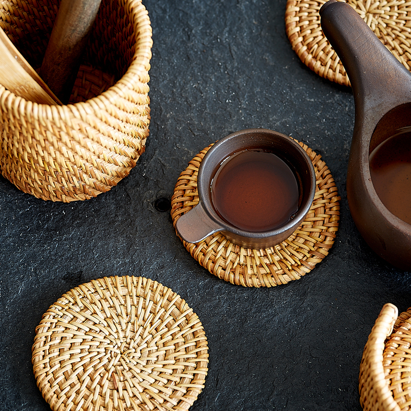 Living Tree Vietnamese vine-knitted handwoven cup cushion Tea-tea-tea-cup cushion anti-slip anti-scalding Gongfu tea with coffee cup cushion