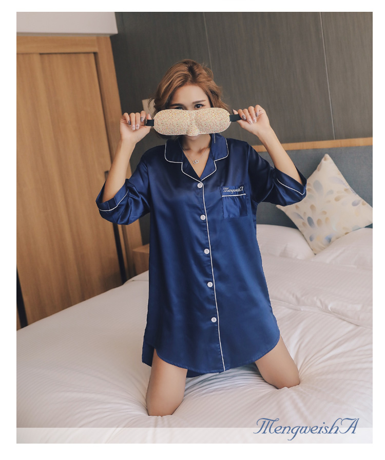 Băng lụa cỡ lớn đồ ngủ nữ mùa hè váy ngủ bảy điểm tay áo béo mm gợi cảm có thể mặc cô gái 200 kg phục vụ tại nhà đầm nhung đẹp