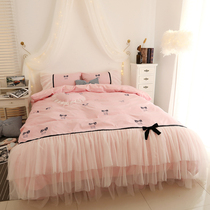 Korean bed four-piece cotton cotton bed skirt princess style 1 5 1 8m bed lace lace quilt cover double