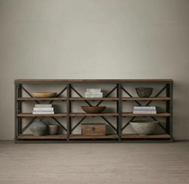 American loft retro solid wood wrought iron partition rack multi-layer storage rack solid wood bookshelf wrought iron bookshelf