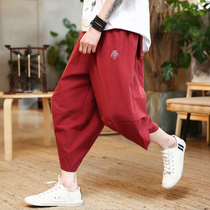 Summer linen Capri pants Chinese style mens pants fat loose size Harlem pants hip hop radish pants shorts tide