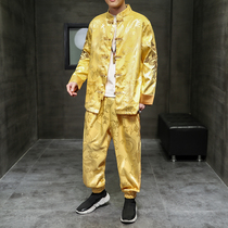 Autumn Chinese style Dragon Embroidery Emperor Dragon Robe Tang suit Mens Chinese Buckle Hanfu Large Size Casual Jacket