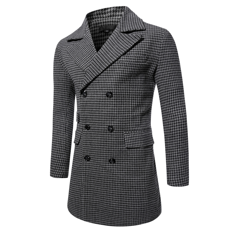 2022 Herbst/Winter Neue karierte bedruckte zweireihige Windjacke für Herren Casual Ni Coat_voghion.com