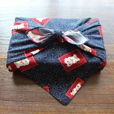 日本和風風呂敷大手帕包裹布包裹巾包袱皮純棉藏青招財貓52cm