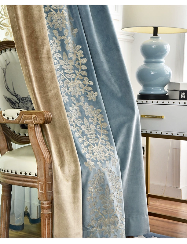 Mỹ flannel rèm cửa đơn giản Châu Âu phòng khách sang trọng sàn phòng ngủ dày bóng thêu thêu vải hoàn thành - Phụ kiện rèm cửa