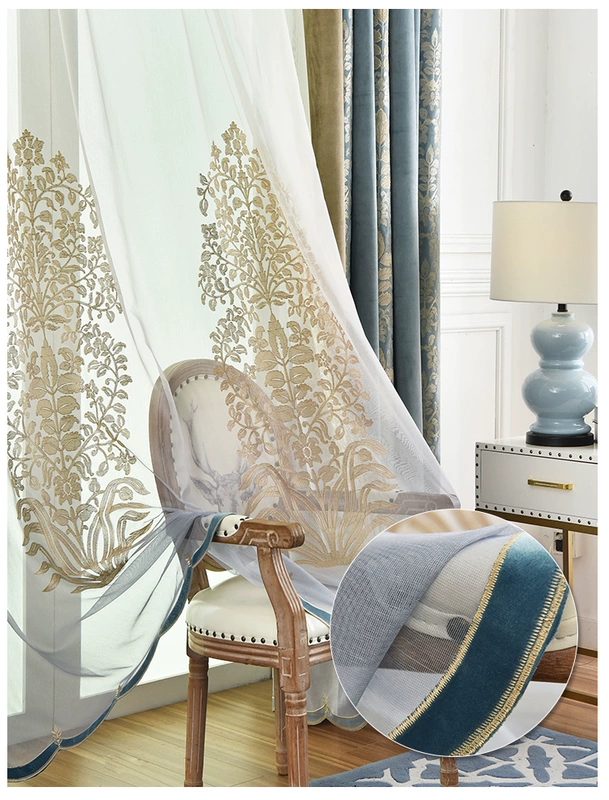 Mỹ flannel rèm cửa đơn giản Châu Âu phòng khách sang trọng sàn phòng ngủ dày bóng thêu thêu vải hoàn thành - Phụ kiện rèm cửa