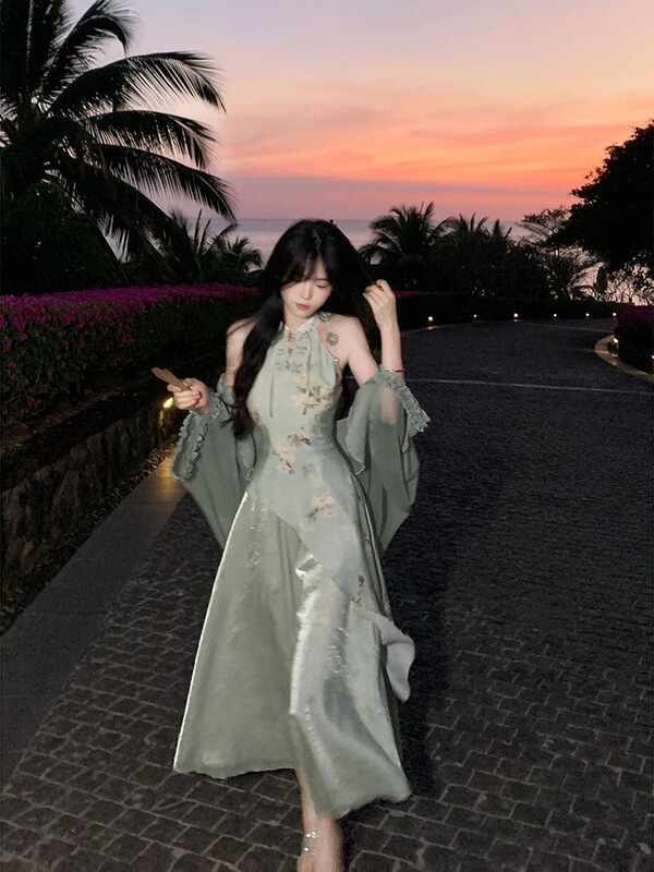 2026 Spring/Summer New Chinese Style Improved Cheongsam Dress Set Dark Green Formal Dress for Petite Women 2026 Spring/Summer New Chinese Style Improved Cheongsam Dress Set Dark Green Formal Dress for Petite Women